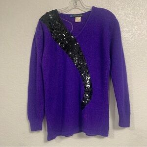 Vtg IB Diffusion Sweater Womens M 90s Glam Sequin Silk Angora Lambswool Purple